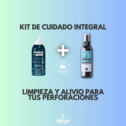 Kit de mantenimiento para piercings con solución salina NeilMed y antiséptico Alicyn para aliviar molestias