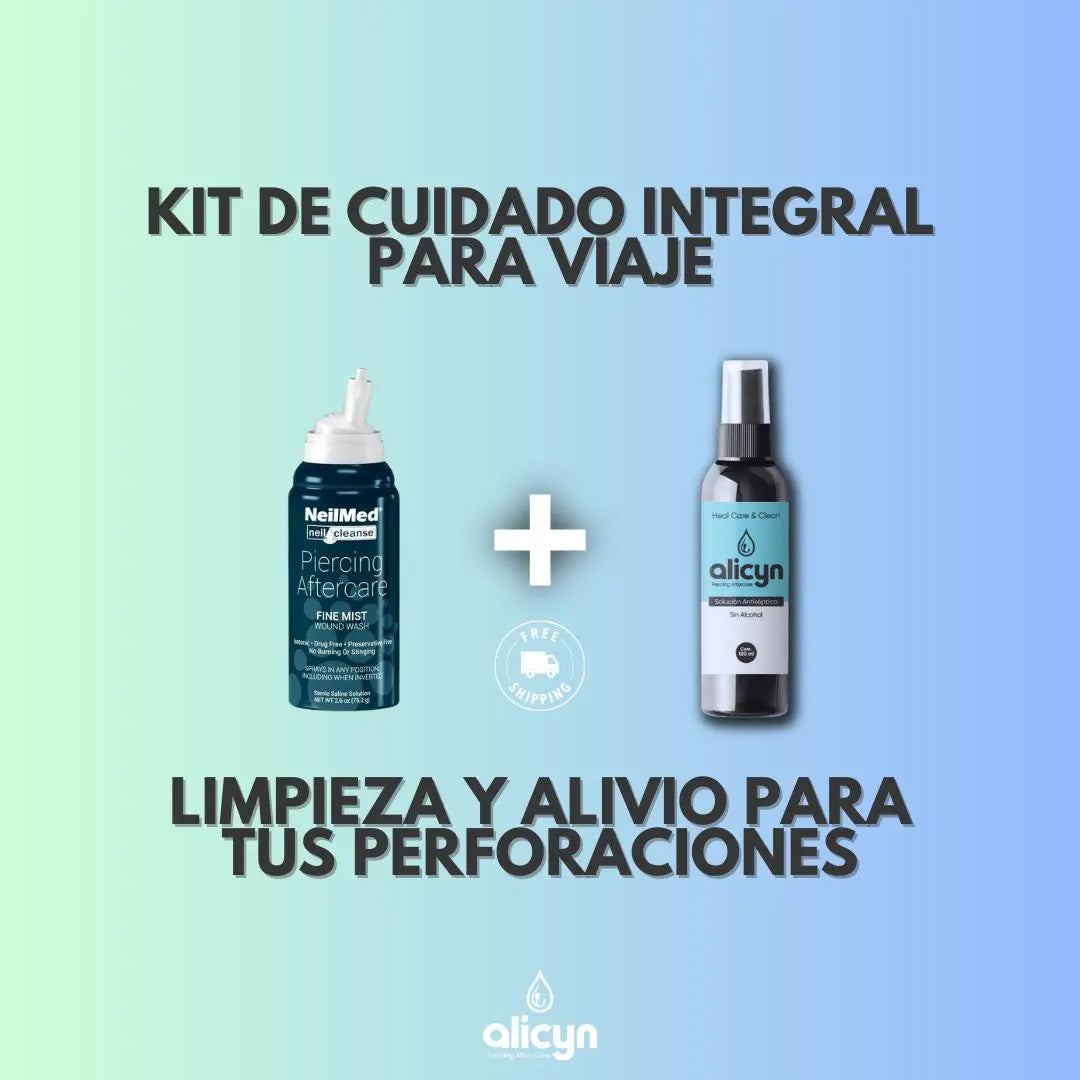 Kit de mantenimiento para piercings con solución salina NeilMed y antiséptico Alicyn para aliviar molestias